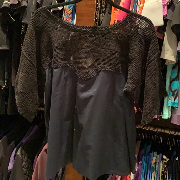 Navy shirt with black Black knit top - Picture 2 of 5